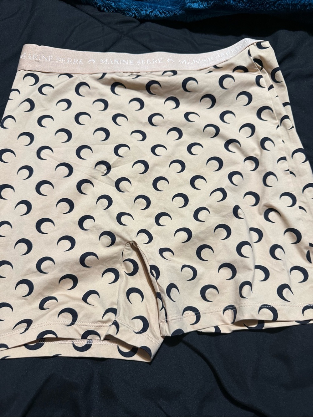 Marine Serre Beige Crescent-Print Bike Shorts with Black Motif